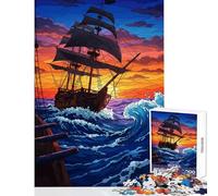 Puzzle da 1000 pezzi per ragazzi: Nave pirata al tramonto in mare Gioco interattivo sfida impegnativa giocattolo educativo per rafforzare l'amore tra le coppie (38x26cm)