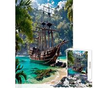 Puzzle da 1000 pezzi per ragazzi: Nave pirata all'ancora giochi educativi analisi e logica giocattoli fai da te con poster abbinato e foglio di curiosità (38x52cm)