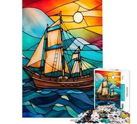 Puzzle da 1000 pezzi per ragazzi nave pirata in vetro colorato attività divertenti da fare a casa giochi educativi adatti a partire dai 14 anni (50x75cm)
