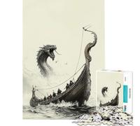 Puzzle da 1000 pezzi per ragazzi Nave vichinga contro serpente marino gioco educativo gioco stimolante regalo di compleanno per donne (dimensioni 38x26cm)