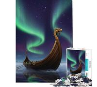 Puzzle da 1000 pezzi per ragazzi Nave vichinga sotto l'aurora boreale Gioco rompicapo giocattolo intellettuale ottimo regalo divertente e spiritoso (dimensioni 38x52cm)