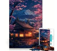 Puzzle da 1000 pezzi per ragazzi,Notte di fioritura dei ciliegi sul Monte Fuji Taglio di alta qualità,gioco divertente e stimolante,facile da giocare,decorazione natalizia (50x75cm)
