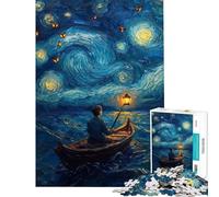 Puzzle da 1000 pezzi per ragazzi Notte stellata barcaiolo puzzle per adulti giocattolo decorativo da parete gioco impegnativo e stimolante regalo (dimensioni 38x26cm)