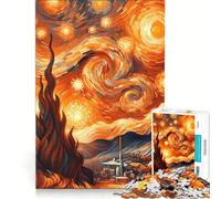 Puzzle da 1000 pezzi per ragazzi Notte stellata con fuoco di Van Gogh giocattolo antistress attività divertenti da fare a casa ideale come regalo 50x75cm