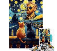 Puzzle da 1000 pezzi per ragazzi Notte stellata con gatti e opere di Vincent Van Gogh Puzzle per adulti gioco divertente per tutta stimolante da completare Gioco divertente per tutta