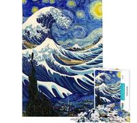 Puzzle da 1000 pezzi per ragazzi Notte stellata e Kanagawa gioco rompicapo sfida difficile da completare (dimensioni 38x26cm)
