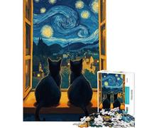 Puzzle da 1000 pezzi per ragazzi Notte stellata Gatti Van Gogh Puzzle per adulti Giochi rilassanti Decorazione perfetta Ideale come regalo (Dimensioni 50x75cm)