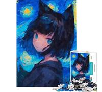 Puzzle da 1000 pezzi per ragazzi Notte stellata gatto Nekomimi Giocattolo avvincente per coltivare la pazienza rompicapo decorazione perfetta ottimo regalo (dimensioni 38x52cm)