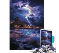 Puzzle da 1000 pezzi per ragazzi Notte tempestosa in riva al mare puzzle per adulti gioco per famiglie gara di velocità manuale compleanno e Natale (dimensioni 38x26cm)