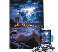 Puzzle da 1000 pezzi per ragazzi Notte tempestosa sulla costa con fulmini Gioco divertente perfetto come decorazione o regalo per tutta la famiglia (dimensioni 38x52cm)