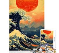 Puzzle da 1000 pezzi per ragazzi onda giapponese e luna rossa giocattolo educativo ottimo regalo per gli amanti del gioco un'opera d'arte (38x52cm)