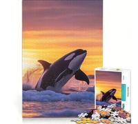 Puzzle da 1000 pezzi per ragazzi: Orca che salta al tramonto in acque ghiacciate gioco divertente allena la mente e la mano migliora l'amore tra le coppie 38x52cm