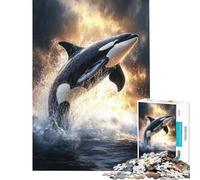 Puzzle da 1000 pezzi per ragazzi orca che salta fuori dall'acqua ideale per compleanni e Natale Un'opera d'arte un gioco impossibile per ragazzi dai 14 anni in su (50x75cm)