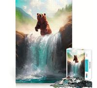 Puzzle da 1000 pezzi per ragazzi,orso che salta e cascata,disegno dai bordi precisi,gioco divertente e rilassante,decorazione natalizia (38x26cm)