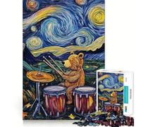 Puzzle da 1000 pezzi per ragazzi: orso che suona la batteria sotto una notte stellata,decorazione con ritagli precisi,gioco per esercitare la mente,gioco di pace,regalo di Natale divertente (38x52cm)