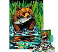 Puzzle da 1000 pezzi per ragazzi orso con salmone puzzle per adulti giochi per famiglie un'opera d'arte stimolante da completare (dimensioni 50x75cm)
