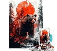 Puzzle da 1000 pezzi per ragazzi orso grizzly nella foresta con sole rosso Puzzle per adulti gioco rilassante sfida impegnativa regalo di Natale o compleanno (dimensioni 50x75cm)