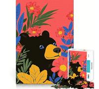 Puzzle da 1000 pezzi per ragazzi,orso nero tra i fiori,decorazione con ritagli precisi,gioco per esercitare la mente,gioco di pace,divertimento,regalo di Natale (50x75cm)