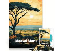 Puzzle da 1000 pezzi per ragazzi,paesaggio al tramonto del Maasai Mara,taglio preciso,gioco stimolante per la mente,relax,attività per il compleanno (38x26cm)