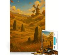 Puzzle da 1000 pezzi per ragazzi,paesaggio autunnale con mulino a vento e pietre,gioco divertente e stimolante,ideale per momenti di svago e per decorare la testa durante il periodo natalizio