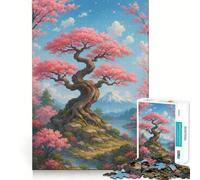 Puzzle da 1000 pezzi per ragazzi,paesaggio con alberi di ciliegio in fiore e montagne,incastro perfetto,gioco artistico per la concentrazione mentale,svago e relax,regalo di Natale (38x52cm)