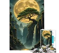 Puzzle da 1000 pezzi per ragazzi paesaggio con cascata al chiaro di luna e albero bonsai gioco rompicapo educativo ottimo regalo per giochi e decorazioni per la casa (dimensioni 38x26cm)