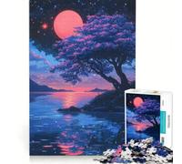 Puzzle da 1000 pezzi per ragazzi, paesaggio da sogno con lago e ciliegio in fiore, Giappone e spazio, gioco educativo, divertente e spiritoso, compleanni e occasioni speciali 38x26cm