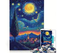 Puzzle da 1000 pezzi per ragazzi paesaggio di un villaggio ispirato alla Notte Stellata gioco impossibile sfida difficile regalo per amici e familiari 38x26cm