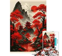 Puzzle da 1000 pezzi per ragazzi paesaggio giapponese con alberi rossi e templi ideale per compleanni e Natale Migliora la memoria Gioco avvincente adatto a persone dai 14 anni in su (50x75cm)