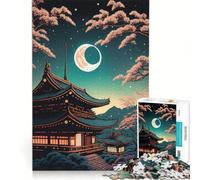 Puzzle da 1000 pezzi per ragazzi, paesaggio giapponese con luna, gioco per famiglie, attività divertenti da fare a casa, ideale come regalo 38x52cm