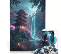 Puzzle da 1000 pezzi per ragazzi, paesaggio giapponese con pagoda e cascata, gioco rilassante, stimolante da completare, regalo di Natale o compleanno 38x52cm