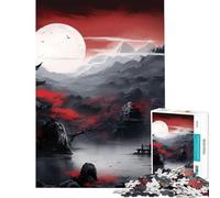 Puzzle da 1000 pezzi per ragazzi paesaggio giapponese rosso e nero gioco per famiglie sfida per l'intelligenza giocattolo avvincente opera d'arte regalo attività per famiglie (dimensioni 38x52cm)