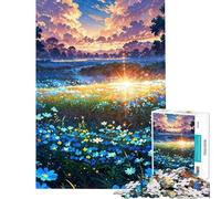 Puzzle da 1000 pezzi per ragazzi paesaggio incantato con fiori blu gioco antistress regalo di compleanno per amici e familiari (dimensioni 50x75cm)