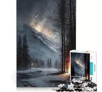 Puzzle da 1000 pezzi per ragazzi paesaggio invernale con baita e meteora decorazione da parete per divertimento in famiglia per rafforzare l'amore tra le coppie 38x52cm