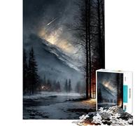 Puzzle da 1000 pezzi per ragazzi paesaggio invernale con baita e meteora decorazione per la casa giocattoli arte da parete regalo di compleanno e unico (50x75cm)