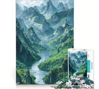 Puzzle da 1000 pezzi per ragazzi paesaggio lussureggiante di montagna valle e fiume gioco educativo interazione genitore-figlio ideale come regalo 38x52cm
