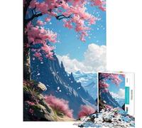 Puzzle da 1000 pezzi per ragazzi paesaggio montano con ciliegi in fiore sfida di completamento manuale gioco rilassante per ragazzi dai 14 anni in su (50x75cm)