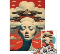 Puzzle da 1000 pezzi per ragazzi paesaggio onirico con casa e figura meditativa giocattolo educativo per l'apprendimento e il miglioramento della memoria regalo di compleanno (dimensioni 50x75cm)
