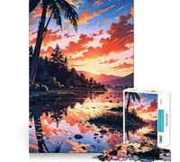 Puzzle da 1000 pezzi per ragazzi paesaggio tropicale al tramonto con riflessi decorazione per incastri precisi gioco per esercizi mentali gioco per il tempo libero regalo di Natale divertente