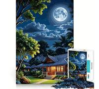 Puzzle da 1000 pezzi per ragazzi, paesaggio tropicale notturno con luna piena, bordi netti, gioco di concentrazione mentale, gioco lento, divertente, regalo di compleanno (50x75cm)