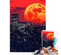 Puzzle da 1000 pezzi per ragazzi paesaggio urbano con luna gigante giocattolo educativo gioco pratico regalo di compleanno regalo di Babbo Natale segreto (dimensioni 38x52cm)