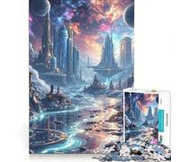 Puzzle da 1000 pezzi per ragazzi, paesaggio urbano futuristico con cielo stellato, gioco pratico, ma anche divertente e spiritoso, regalo di compleanno e originale 38x26cm