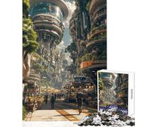 Puzzle da 1000 pezzi per ragazzi paesaggio urbano futuristico con vegetazione e persone Gioco per famiglie migliora la memoria decorazione per la casa giocattolo per rafforzare l'amore tra le coppie