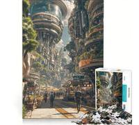 Puzzle da 1000 pezzi per ragazzi: paesaggio urbano futuristico con vegetazione e persone, gioco pratico ma divertente e spiritoso, regalo per amici e familiari 50x75cm
