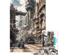 Puzzle da 1000 pezzi per ragazzi paesaggio urbano steampunk con treni e persone gioco per famiglie decorazione per la casa interazione genitore-figlio (dimensioni 38x52cm)