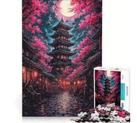Puzzle da 1000 pezzi per ragazzi, pagoda giapponese con fiori di ciliegio, gioco educativo, decorazione da parete, per rafforzare l'amore tra le coppie 38x26cm