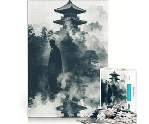 Puzzle da 1000 pezzi per ragazzi, Pagoda giapponese nella nebbia, gioco educativo, decorazione da parete, per rafforzare l'amore tra le coppie 38x52cm