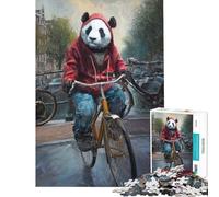 Puzzle da 1000 pezzi per ragazzi panda in bicicletta ad Amsterdam puzzle per adulti giochi rilassanti un'opera d'arte regali antistress (dimensioni 50x75cm)