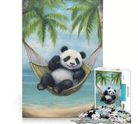 Puzzle da 1000 pezzi per ragazzi panda sull'amaca spiaggia giochi per famiglie antistress regalo per amici e parenti 50x75cm