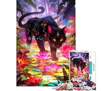 Puzzle da 1000 pezzi per ragazzi Pantera Nera in una giungla fiorita Gioco stimolante ed educativo per ragazzi dai 14 anni in su (38x52cm)